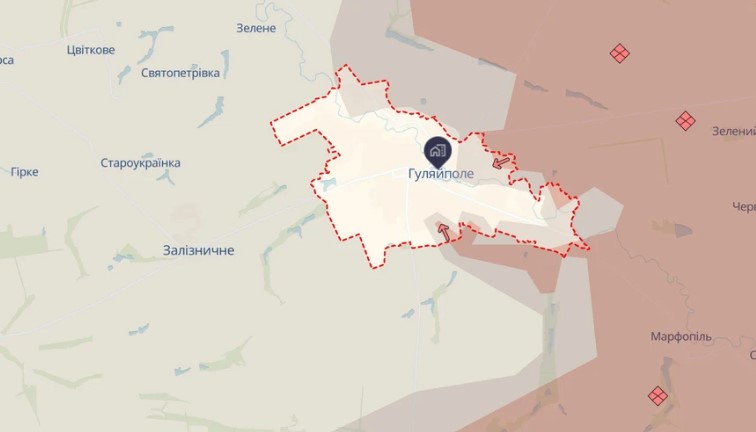 DeepState: Російські війська просунулися у Гуляйполі та Степногірську 1 karta gulaypole 16122025